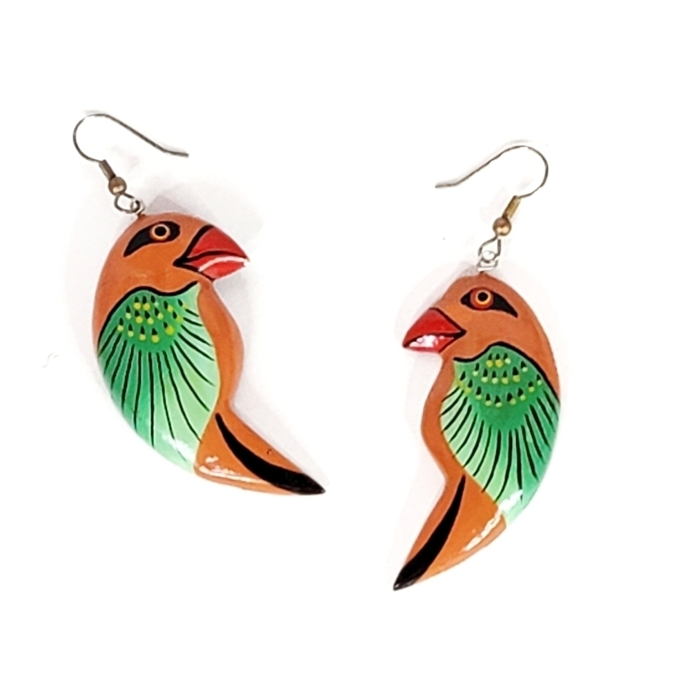 Vintage Handpainted Bird Earrings
